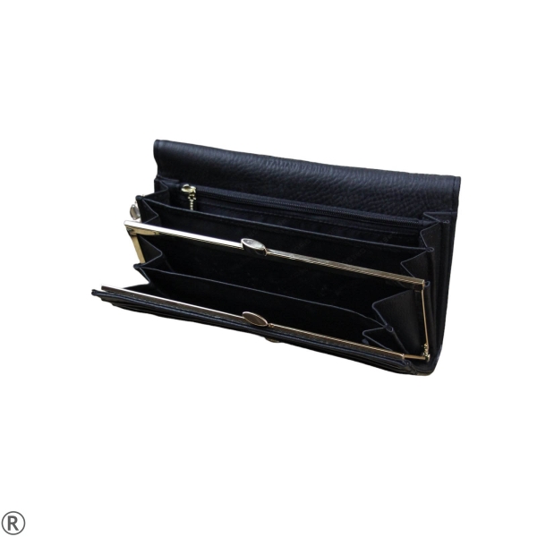 Луксозно дамско портмоне от естествена кожа в черен цвят- Gregorio