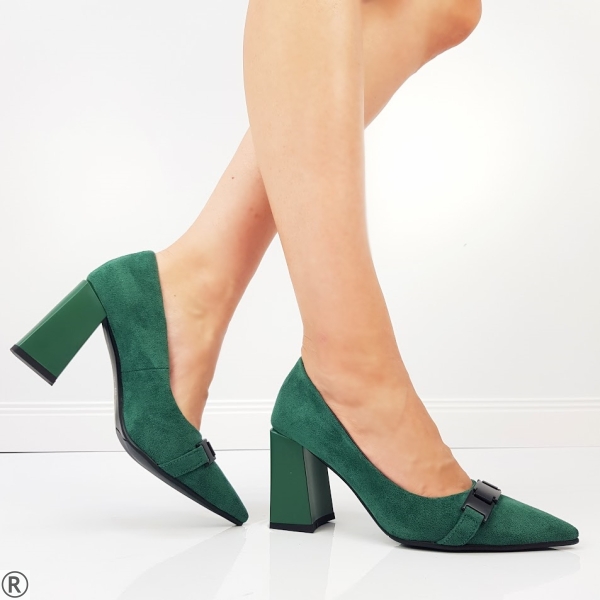Елегантни обувки в тъмно зелен велур- Eliza Bulgaria