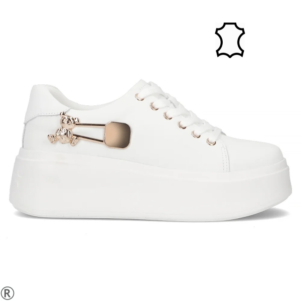 Бели кецове от естествена кожа- Zara White 9200