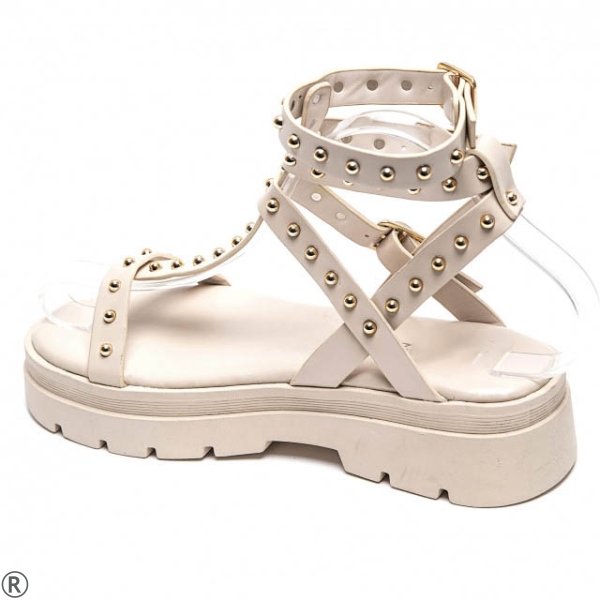 Бежови сандали със златни капси- Aida Beige 10396