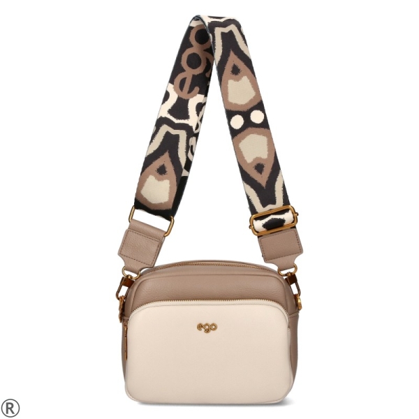 Бежова чанта през рамо с два капака- EGO Beige 10424