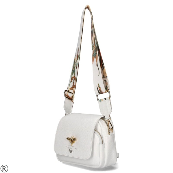Чанта от естествена кожа в бял цвят- EGO White 10440