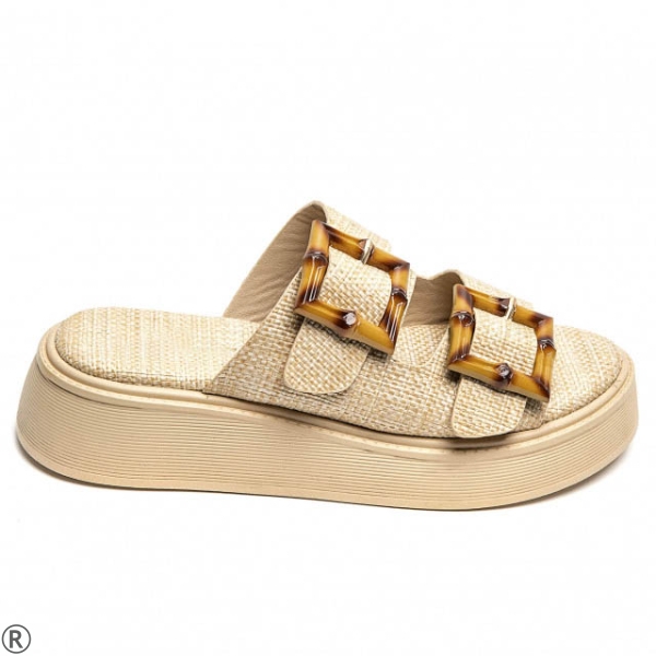 Бежови чехли на платформа- Salma Beige 10486
