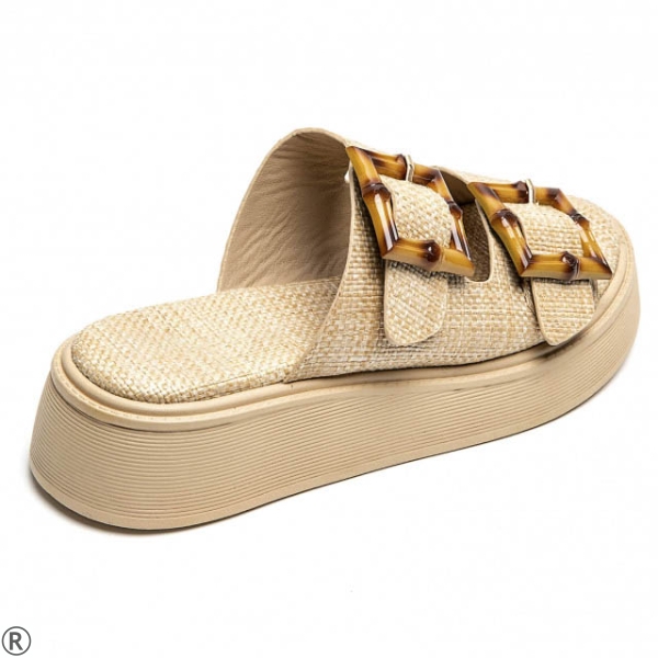Бежови чехли на платформа- Salma Beige 10486