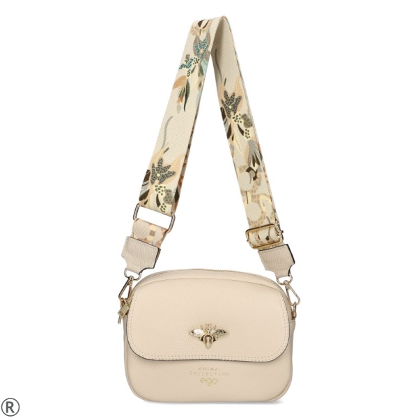 Бежова чанта с капак през рамо- EGO Beige 8810