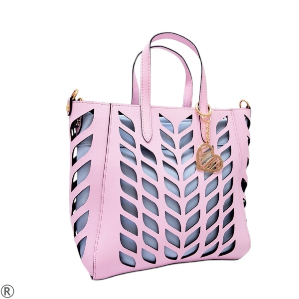 Розова чанта две в едно лазерно рязана- Laura Biaggi Pink 10581