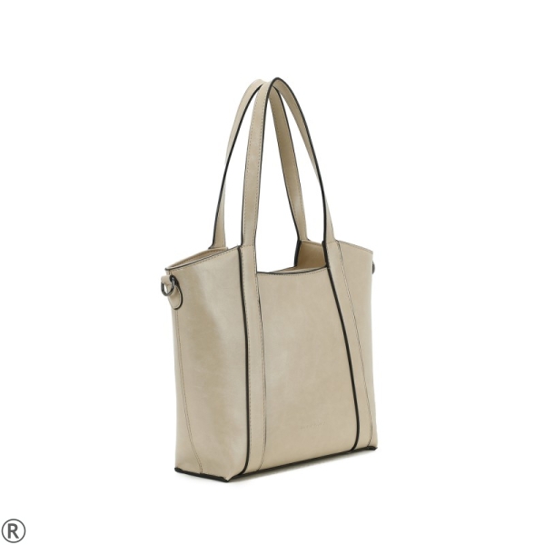 Бежова дамска чанта с дълги дръжки- INES DELAURE Beige 10621
