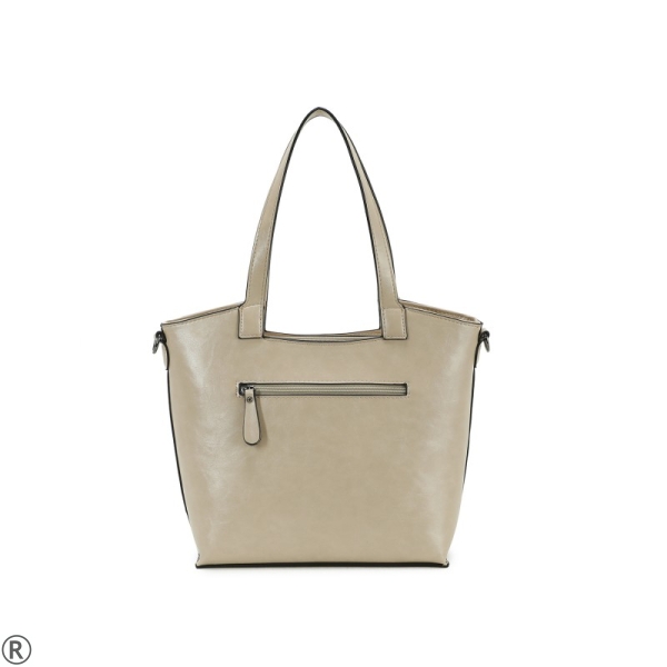 Бежова дамска чанта с дълги дръжки- INES DELAURE Beige 10621