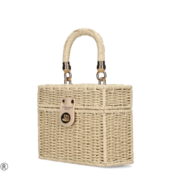 Бежова плетена чанта за през рамо- Flora & Co Beige 10977