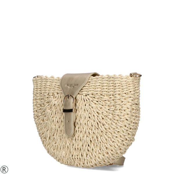 Плетена бежова чанта за през рамо- Flora & Co Beige 10979