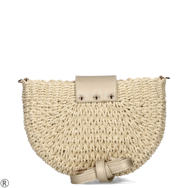 Плетена бежова чанта за през рамо- Flora & Co Beige 10979