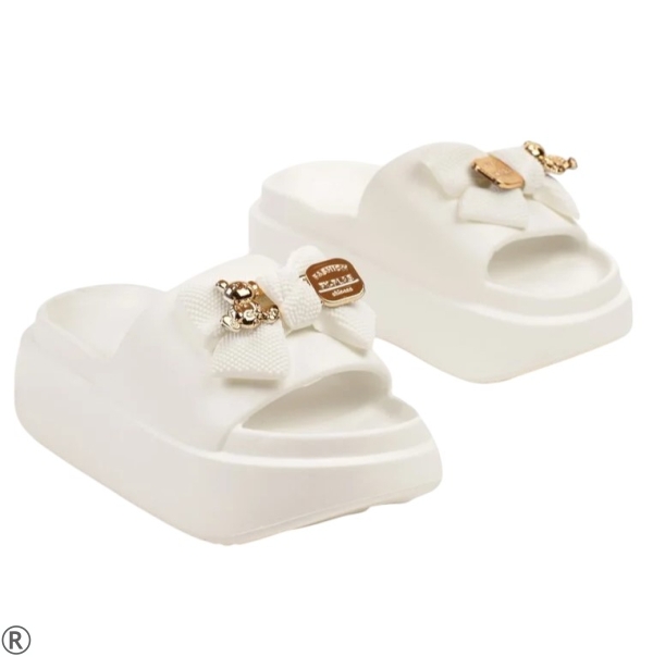 Бели дамски чехли с мече- Tedy Bear White 11053