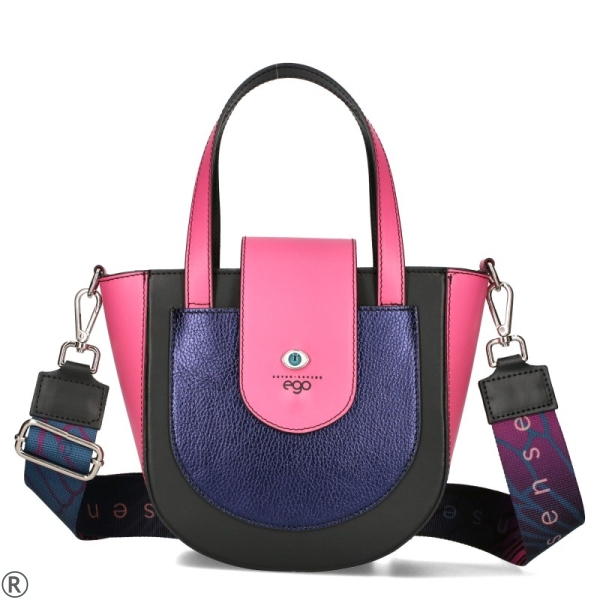 Дамска цветна чанта от естествена кожа с пеперуда- EGO Pink 11148