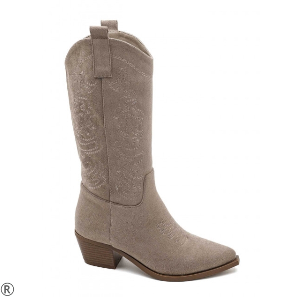 Бежови каубойски ботуши от велур- Greta Beige 11185