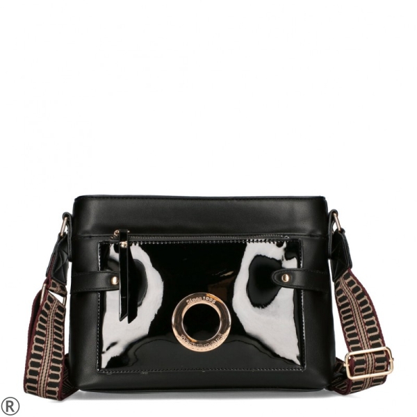 Черна чанта от лак и кожа с дълга дръжка- Monnari 11219