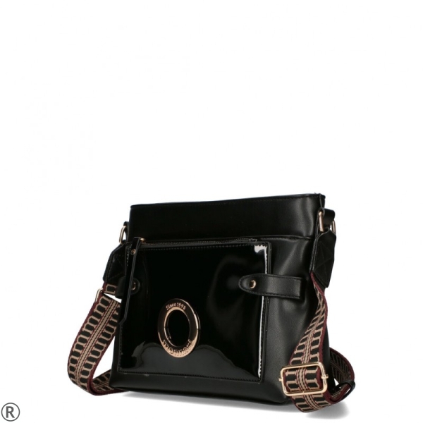 Черна чанта от лак и кожа с дълга дръжка- Monnari 11219