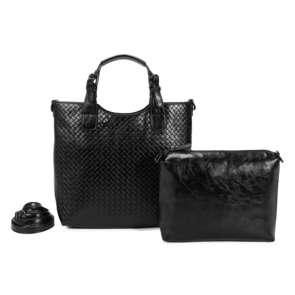 Черна плетена чанта- Ines Delaure Multi Black 11245