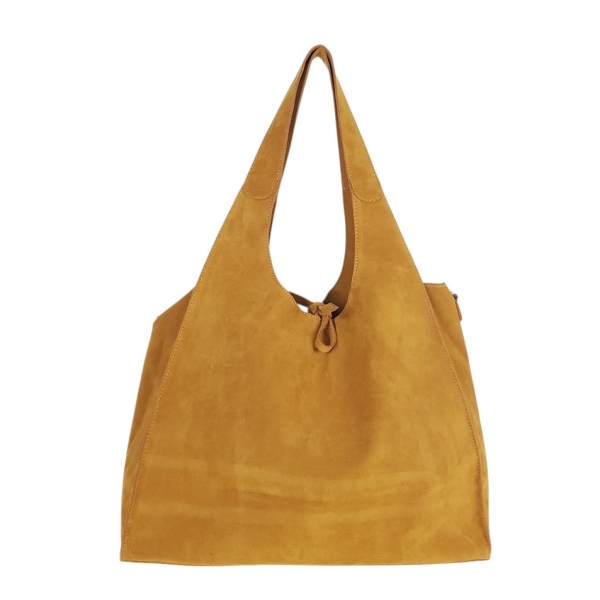 Велурена чанта тип торба в цвят горчица- Modina 11280