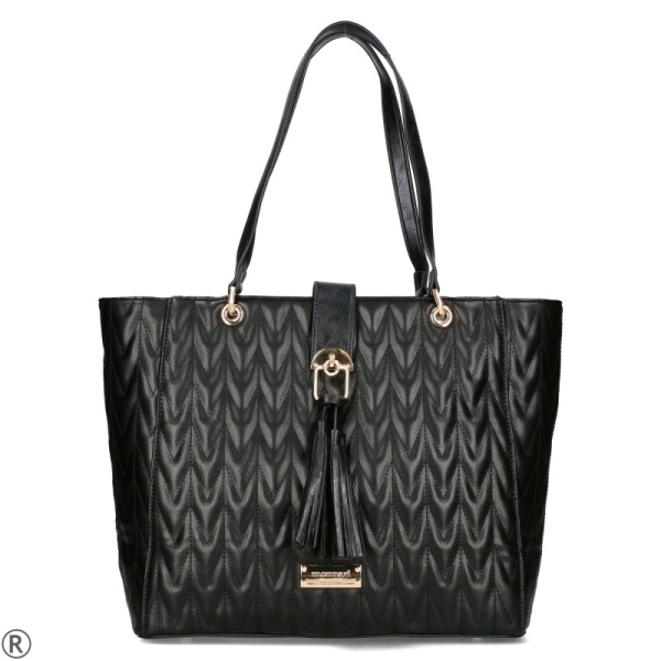 Черни кожени боти на широк ток- Sidni  Black 11239