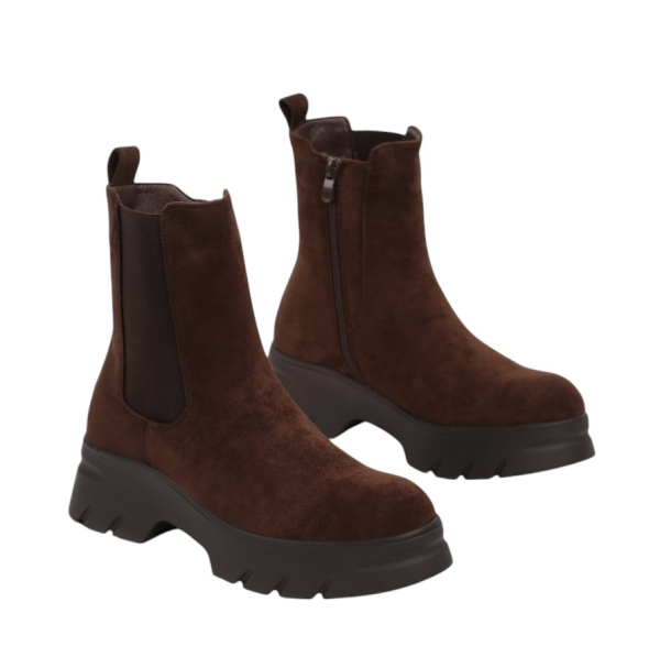Равни кафяви боти на платформа с цип- Hana Brown 11292