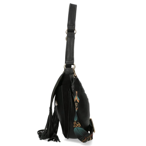 Черна велурена чанта с кожени ресни- EGO Totemic Black 11298
