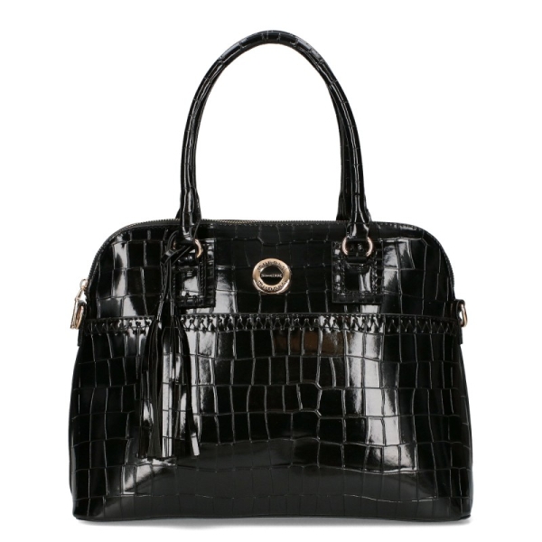 Черни равни ботуши с кроко принт- Zelda Black 11310