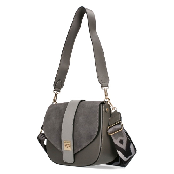 Сива чанта от естествена кожа с два сменяеми капака- EGO 11342