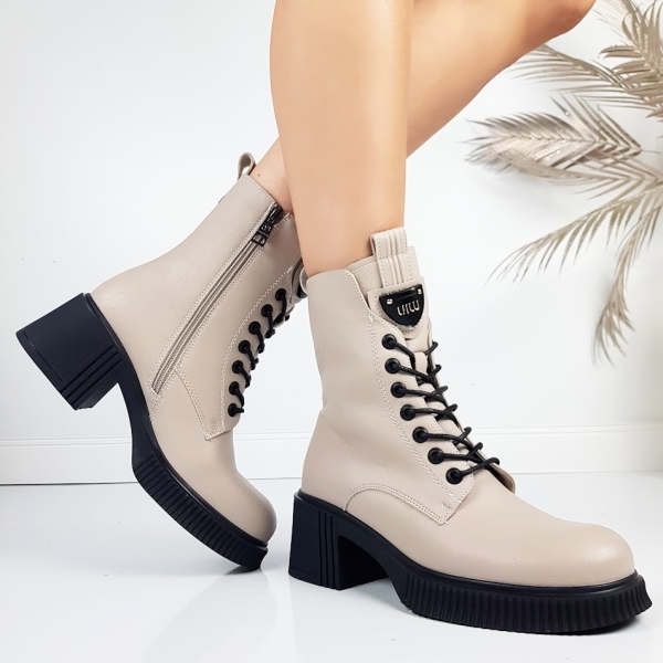 Бежови боти на ток и платформа- Greta Beige 11338