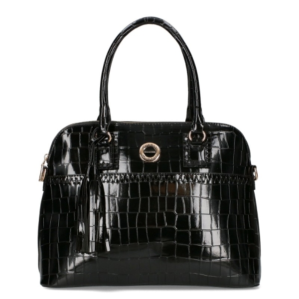 Черни боти на малък ток от лак и велур- Tara Black 11235