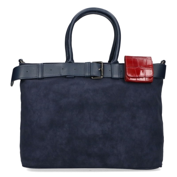 Голяма велурена тъмно синя чанта- Sandra Blue 11434