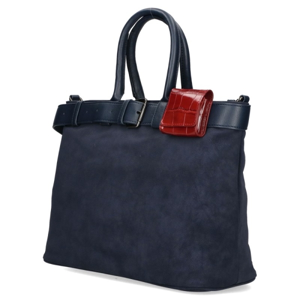 Голяма велурена тъмно синя чанта- Sandra Blue 11434