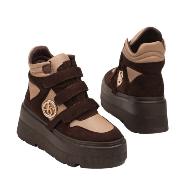 Високи кецове на платформа в цвят шоколад - Stella 11448