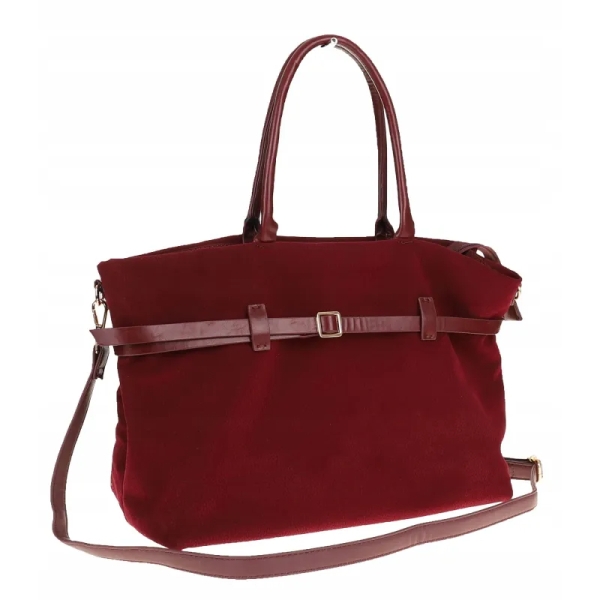 Велурена чанта в цвят бордо- Darena 11450