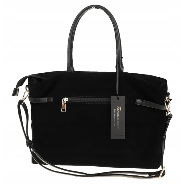 Голяма черна велурена чанта- Darena Black 11452