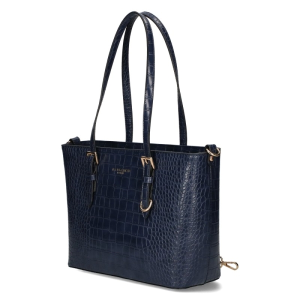 Тъмно синя чанта с кроко принт- FLORA&CO 11453