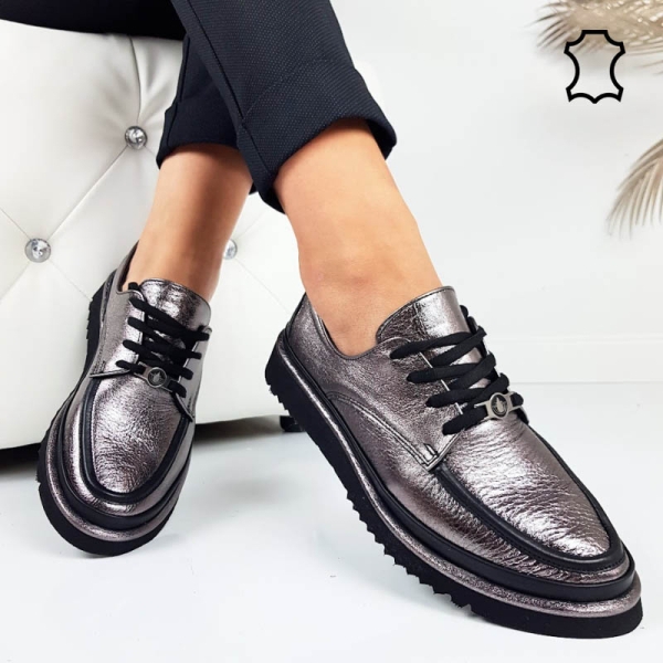 Дамски ежедневни обувки от естествена кожа металик - Greta 11265