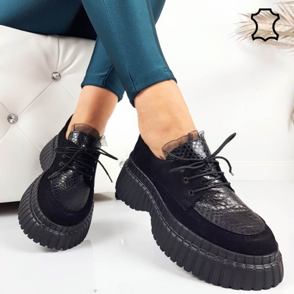 Ежедневни обувки от естествена кожа на платформа- Daris Black 11328