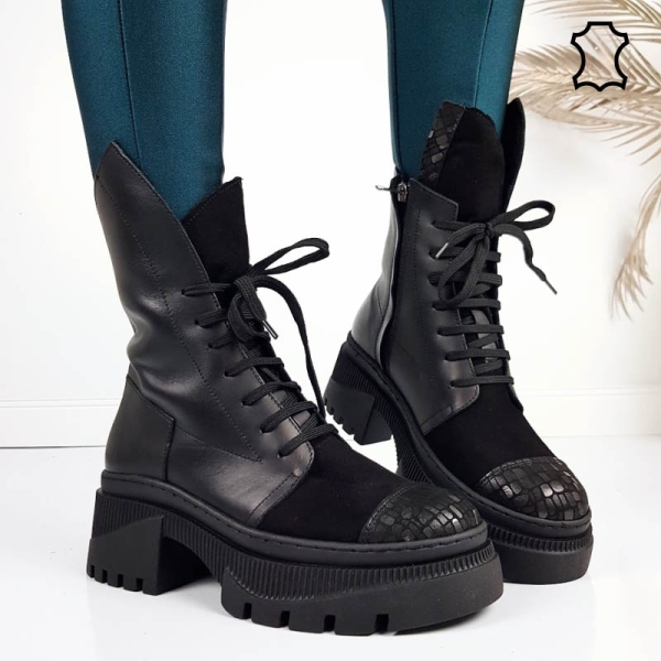 Черни кубинки от естествен кожа- Klara Black 11332