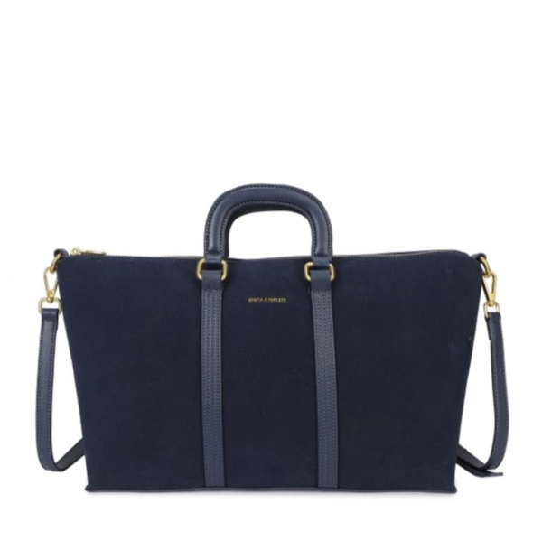 Тъмно синя чанта от велур с дълга дръжка- Karmen Blue 11458