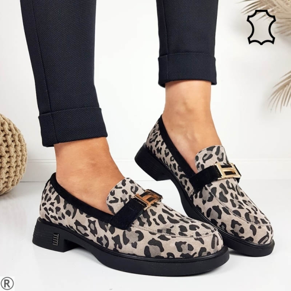 Дамски леопардови мокасини- Serina Beige 11090