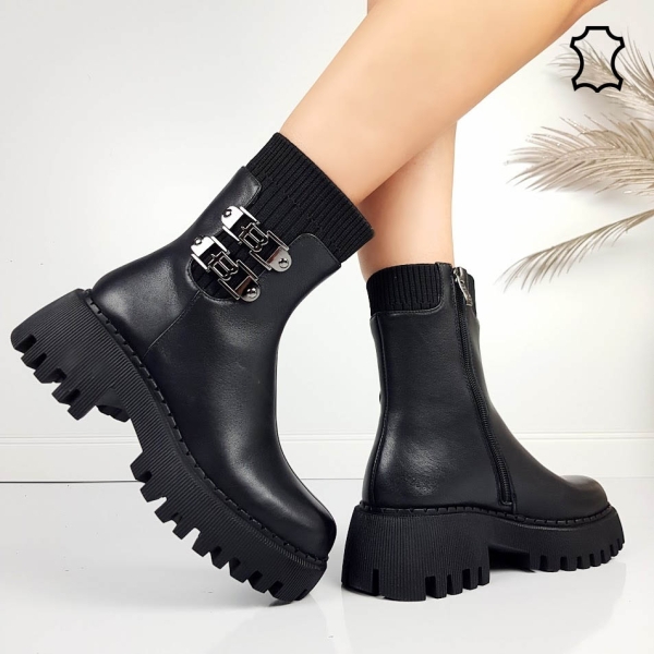 Черни боти от естествена кожа на масивно ходило- Eliza Bulgaria 11478