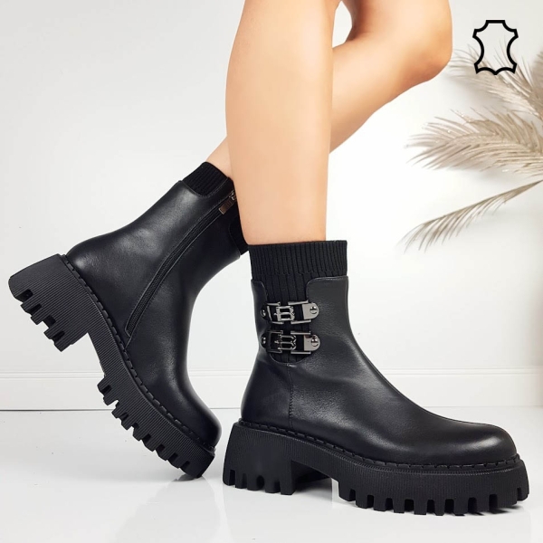 Черни боти от естествена кожа на масивно ходило- Eliza Bulgaria 11478