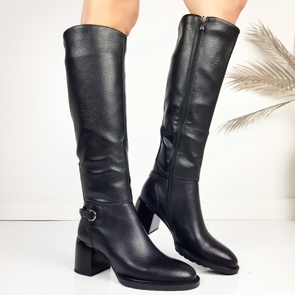 Черни дамски ботуши на удобен широк ток- Eliza Bulgaria 11481