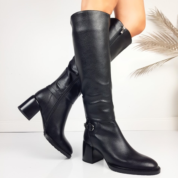 Черни дамски ботуши на удобен широк ток- Eliza Bulgaria 11481