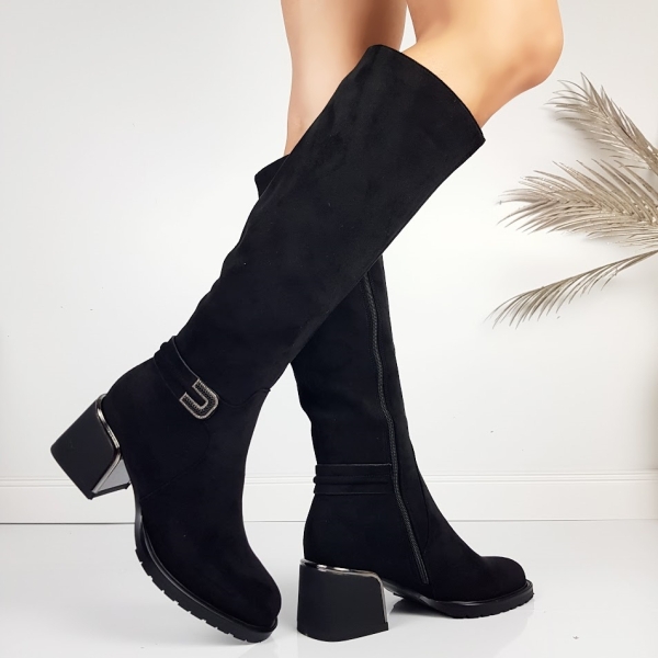 Черни велурени ботуши на среден ток- Eliza Bulgaria 11485