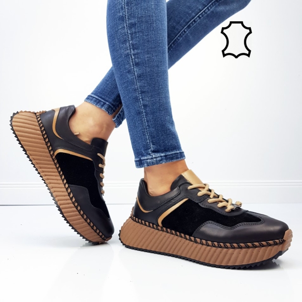 Сникърси в черен и кафяв цвят от естествена кожа- Zara 11487