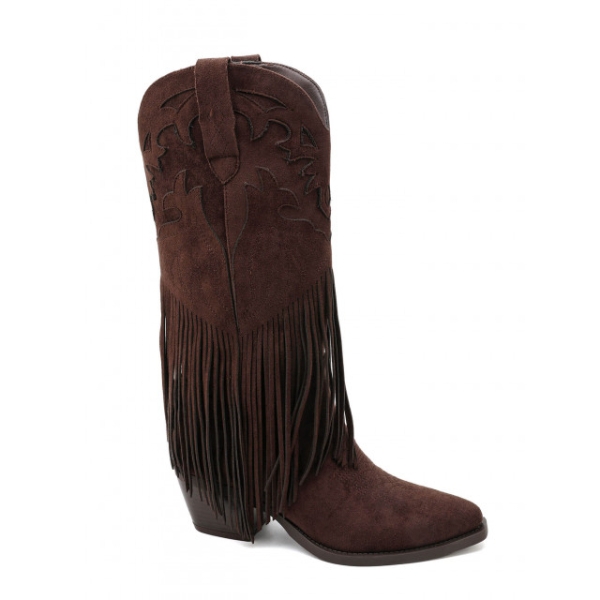 Кафяви каубойски ботуши с ресни- Klodi Brown 11489