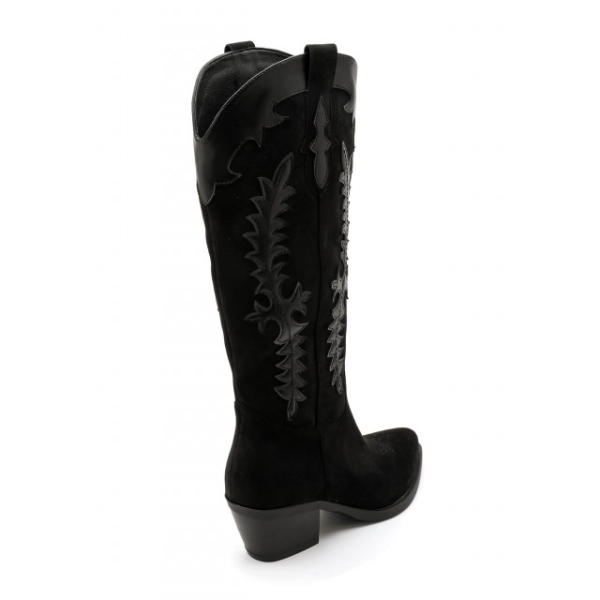Черни каубойски ботуши на широк ток- Hedar Black 11492