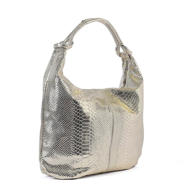 Чанта от естествена кожа в златист цвят със змийски принт- Dara Gola 11499