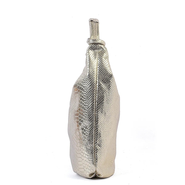 Чанта от естествена кожа в златист цвят със змийски принт- Dara Gola 11499